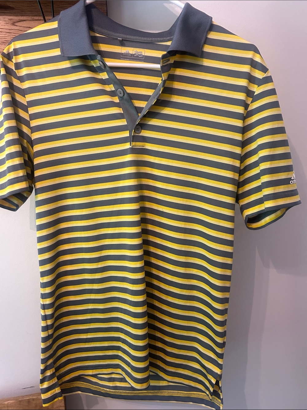 adidas Men’s Gray and Yellow Striped Polo